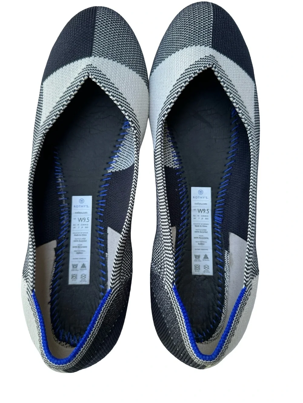 Rothy’s Black and White Plaid Knit Ballet Flat, US sz 9.5
